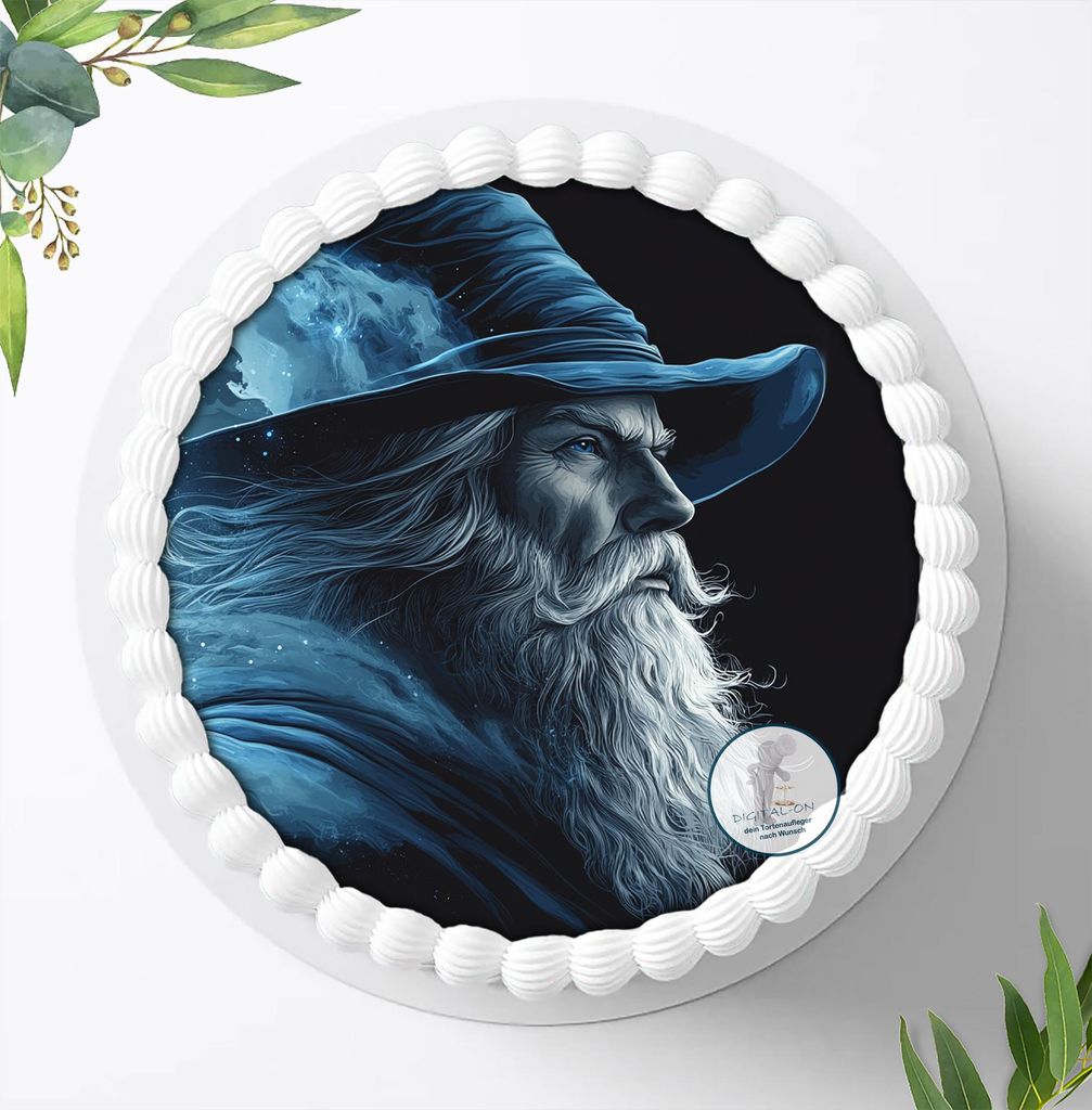 Für die Geburtstags Torte ein Tortenaufleger, Zuckerbild mit dem Motiv: Zauberer, Essbares Foto für Torten, Fondant, Ø 20cm, 2340z