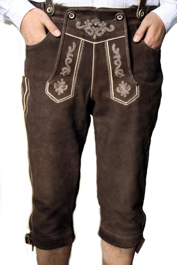 Trachten Lederhose Kniebundhose Ziegenleder Braun, Größe:44/XXS