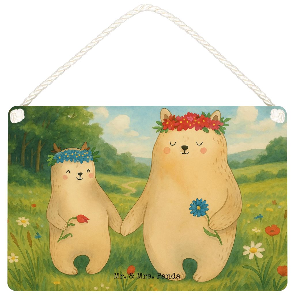 Mr. & Mrs. Panda Deko Schild Bären mit Blumenkranz Design DIN A6 - Weiß - Geschenk, Mama, Dekoschild, Family, Bär, kleine aufmerksamkeit, Türsc...