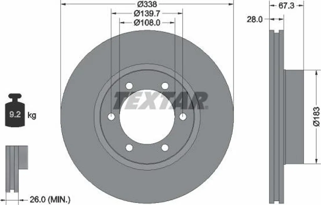 Disque de frein Textar 92137303 OE 4351260160 pour Toyota Land Cruiser