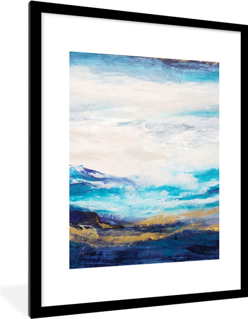 MuchoWow Gerahmtes Poster Blau - Malerei - Abstrakt - Farbe 60x80 cm - Poster mit Schwarzem Bilderrahmen Wandposter Rahmen Foto Bilder - Wohnzimm...