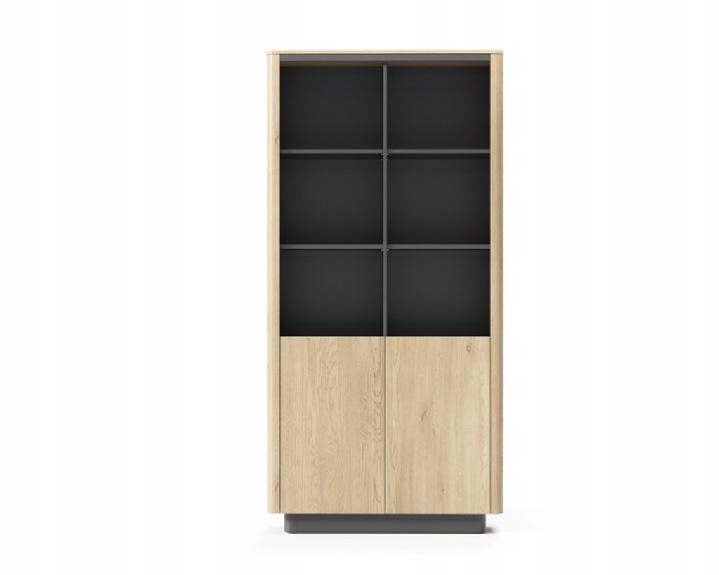 Torro Bücherregal Regal mit Türen – Eiche Cremona + Schwarz, Standregal - Regal Eiche