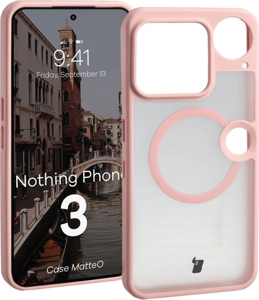 Handyhülle mit Magnetring für Nothing Phone (3), Bizon Case MatteO, Getönt-Hellrosa