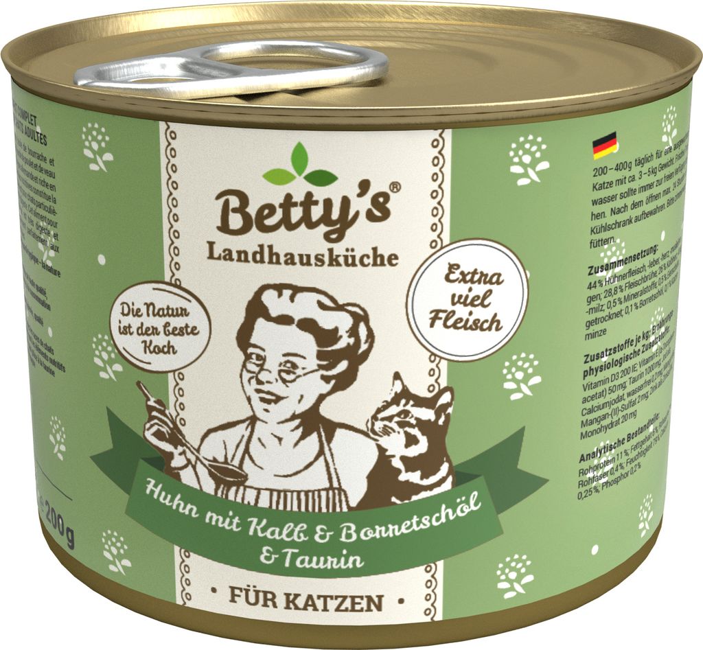 Bettys Landhausküche 6 x 200g Huhn&Kalb m. Borr.öl Katzenfutter
