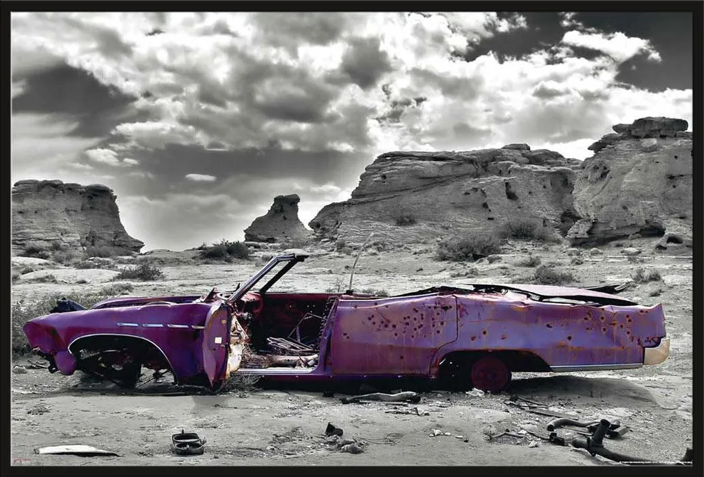 Décoration Murale Salon Wrecked Cadillac Cadre Noir Shinsuke Maxi