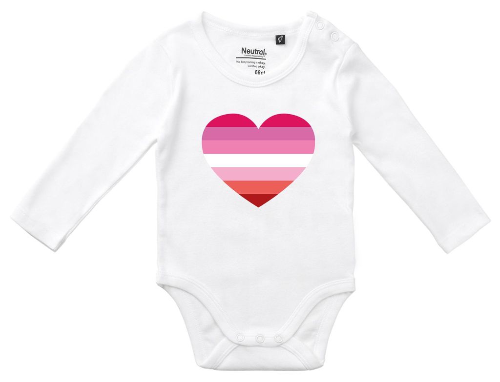 Huuraa Baby Body Lesbische Pride Flagge LGBTQ Herz 68 White Baumwolle Fairtrade Langarmbody Geschenkidee