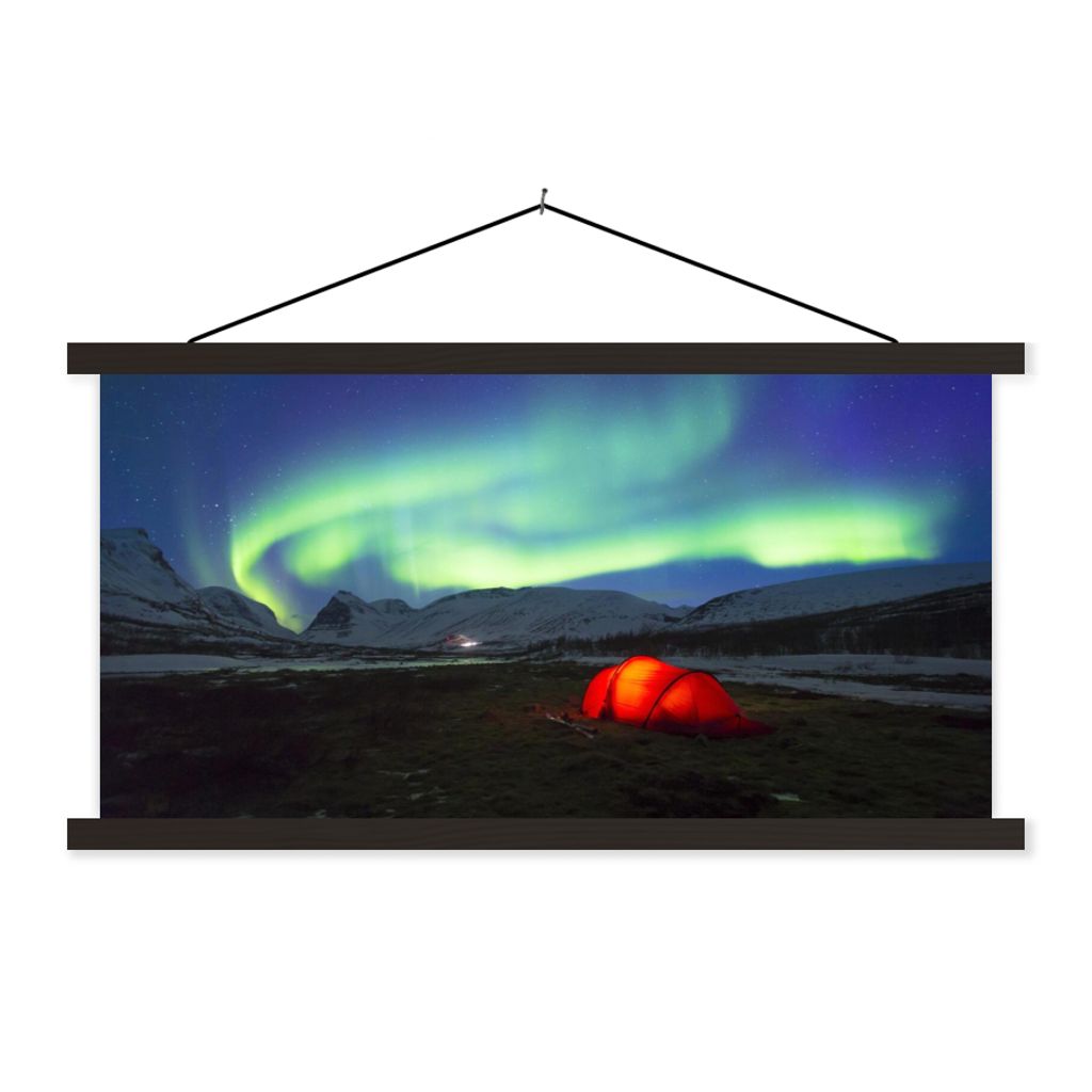 MuchoWow Textilposter Nordlichter - Zelt - Schweden 120x60 cm mit schwarzem Rahmen - Dekoration Schlafzimmer