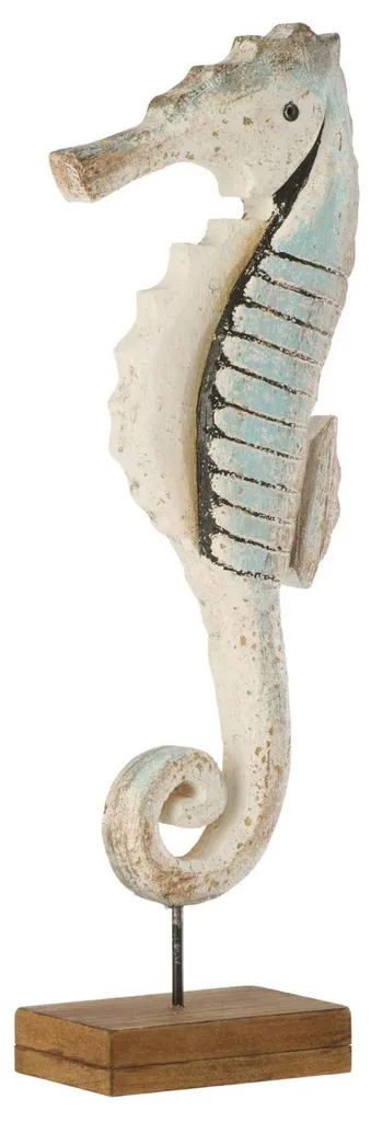 Hippocampe sur pied J-Line en bois de paulownia naturel bleu - Grand