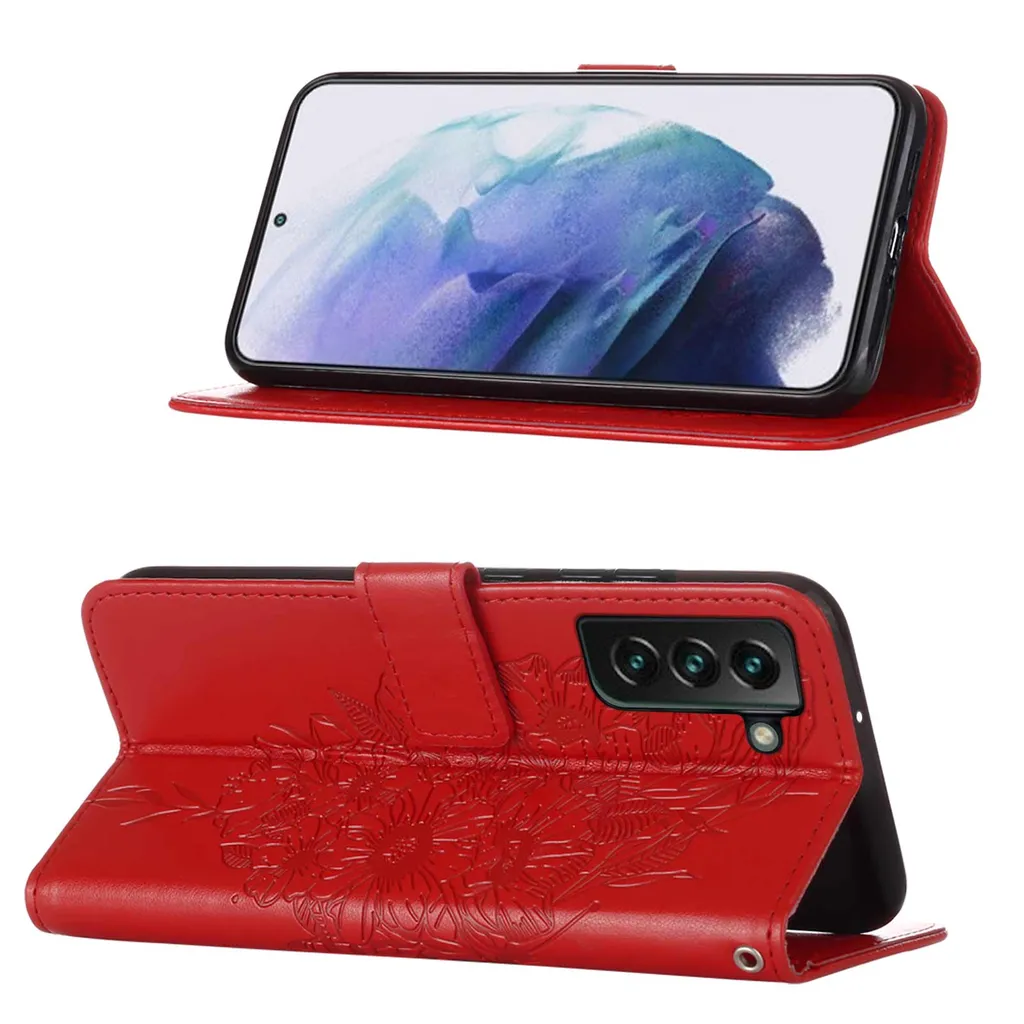 Custodia Wallet Samsung S23+ Farfalla Rosso - Stand e Slot Carte - 2