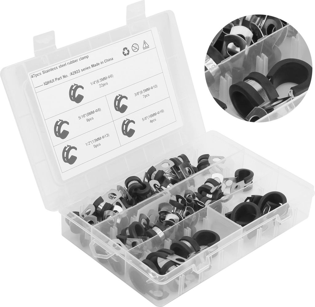 47-teiliges Kabelklemmen-Set in R-Form aus Edelstahl 304 und Gummikissen-Sortiment