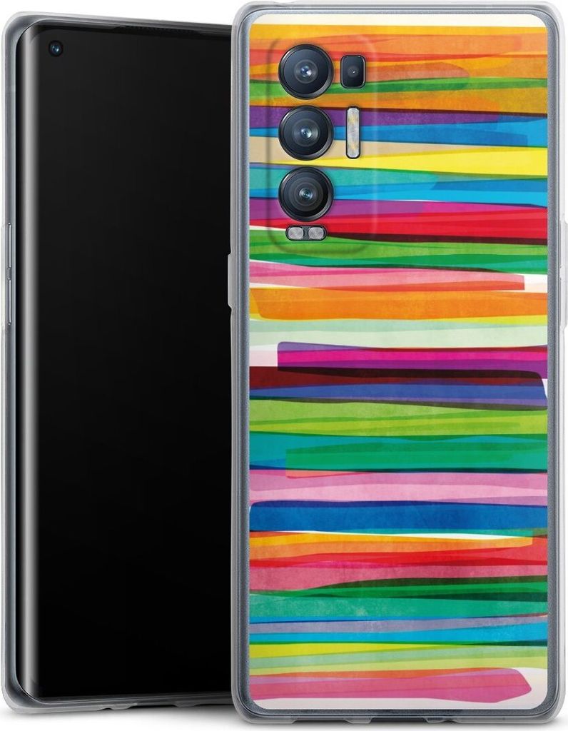 DeinDesign Handyhülle für Oppo Find X3 Neo Silikon Hülle Case Smartphone Schutzhülle Streifen Wasserfarbe bunt