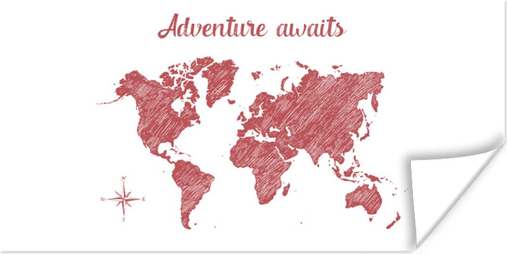 MuchoWow Poster Weltkarte - Rot - Zitat 80x40 cm - Wanddeko