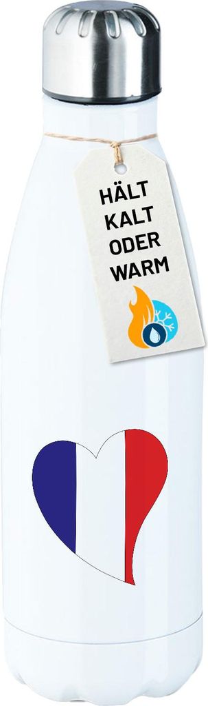 Huuraa Trinkflasche Frankreich Flagge Herz 500ml White Edelstahl Wasserflasche Trinkflasche Geschenkidee