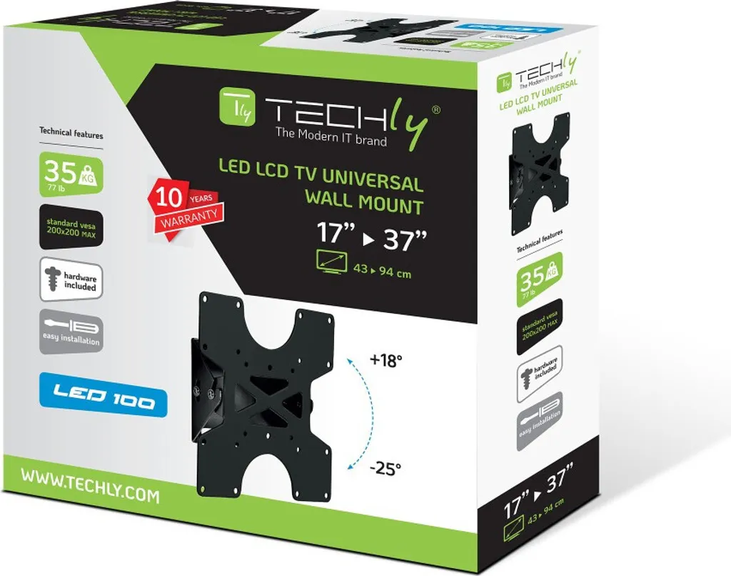 Support mural Techly pour TV LED 17-37 pouces avec inclinaison noir - 3