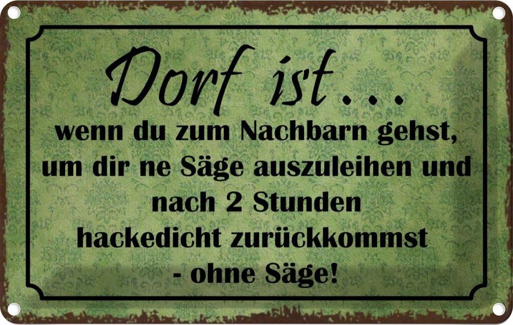 vianmo Blechschild 12x18 cm Dorf ist wenn du zum Nachbarn Dekoration Spruch Zitat