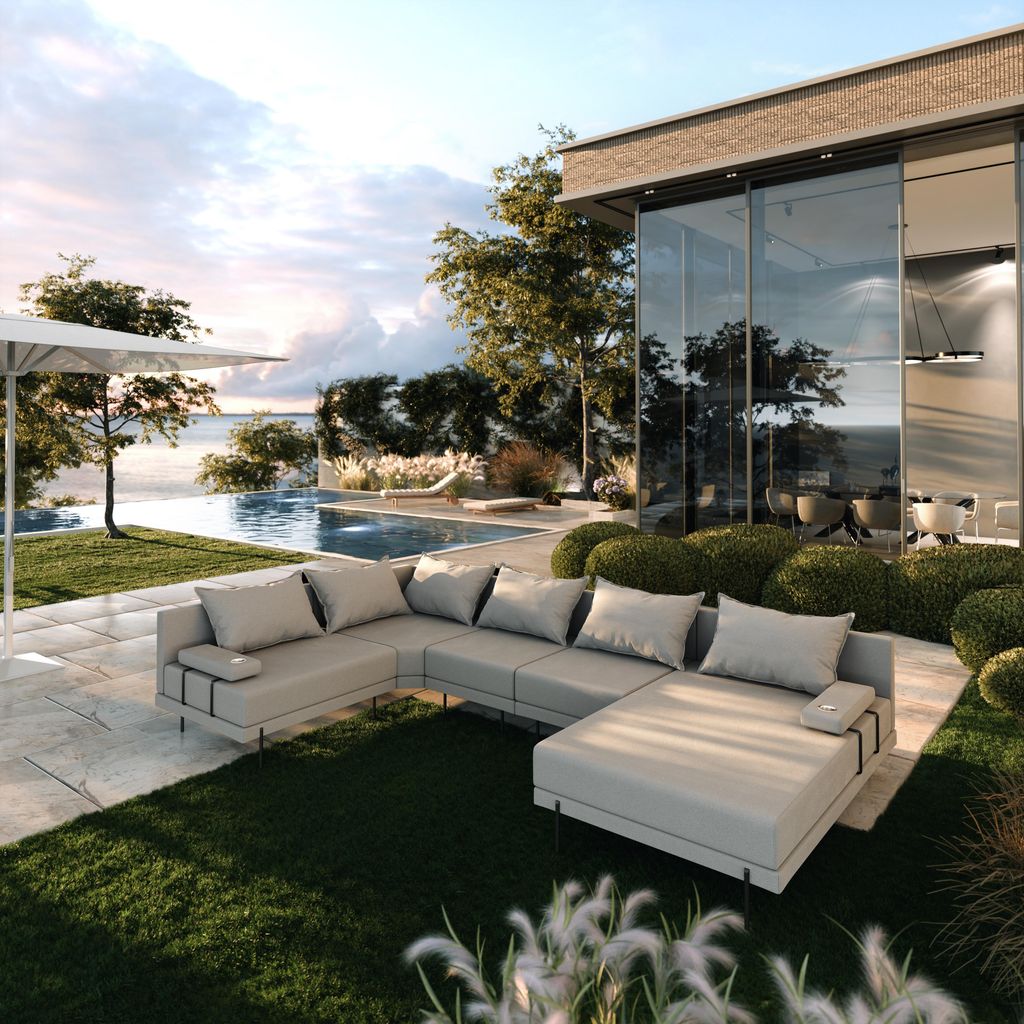 TRADA Gartenecksofa Bahama XL Grau Links 370x175 cm Gartenmöbel set Wasserabweisend Stoff