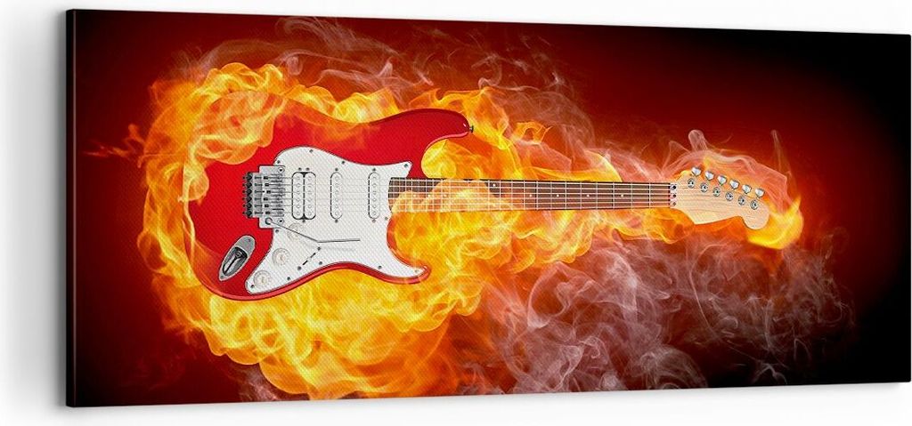 Bild auf Leinwand - Leinwandbild - Flammen Gitarre Instrument - 100x40cm - Wand Bild - Wanddeko - Leinwanddruck - Bilder - Kunstdruck - Wanddekorat...