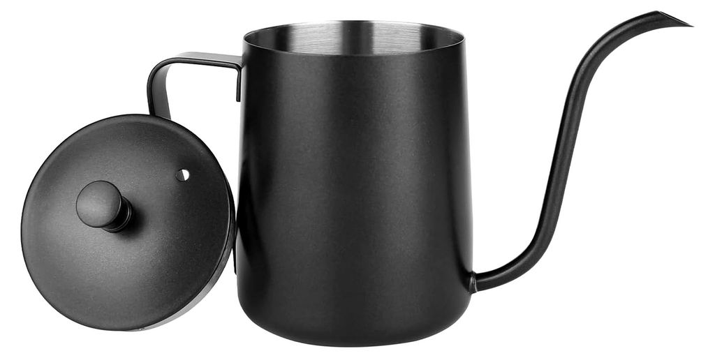 350ML Schwarze Gießkanne für Zimmerpflanzen, Mini Gießkanne aus Edelstahl mit langem Auslauf, Garten Gießkanne für Sukkulenten (mit Abdeckung)