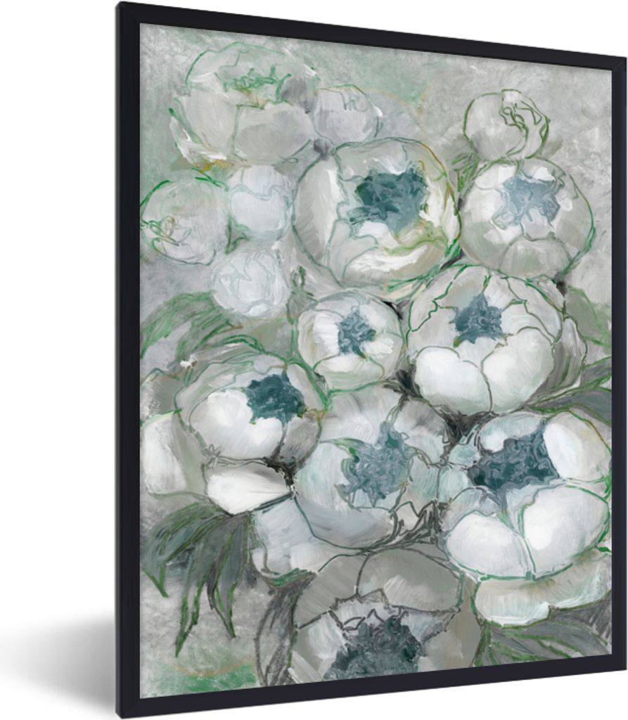 MuchoWow Gerahmtes Poster Grün - Blumen - Natur - Abstrakt 30x40 cm - Poster mit Schwarzem Bilderrahmen Wandposter Rahmen Foto Bilder - Wanddeko...