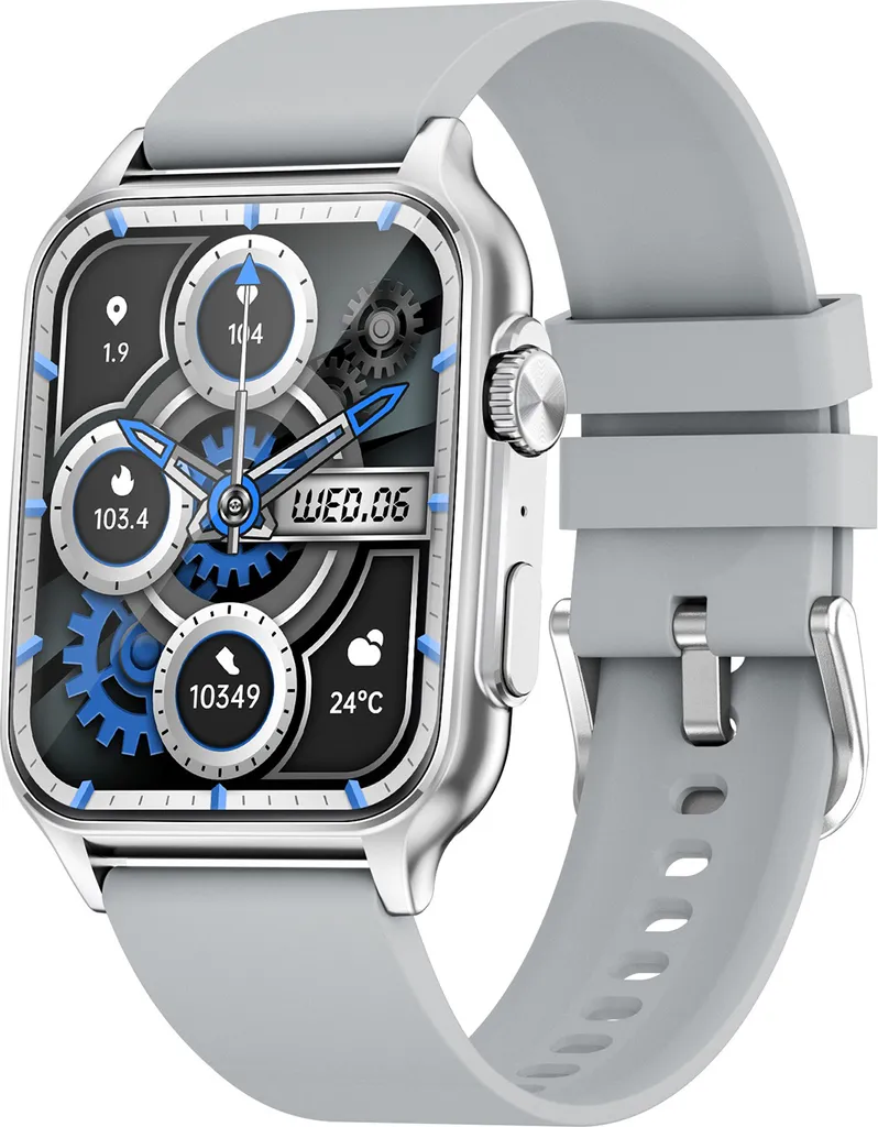 Smartwatch KT64 con schermo touchscreen IPS da 1,96 pollici, BT5.2 | IP67 impermeabile | Ricarica magnetica | Assistente vocale intelligente | Monitoraggio della salute | Chiamata chiara, cinturino in silicone, grigio chiaro
