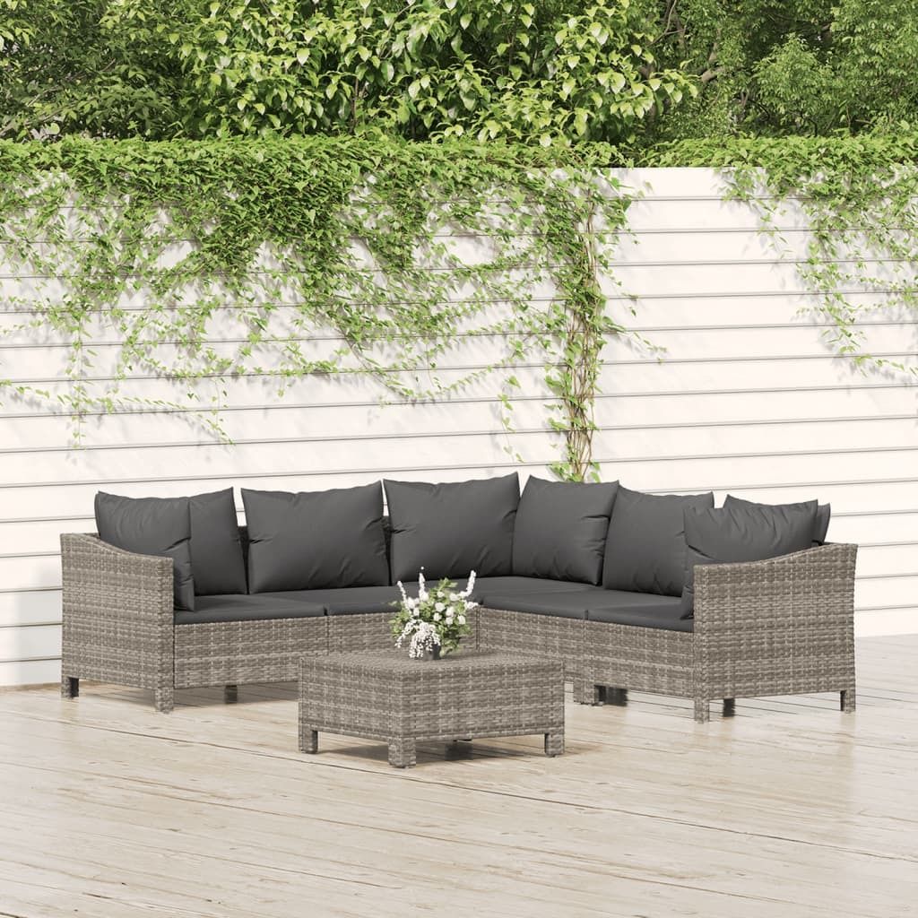 Maison Exclusive - 6-tlg. Garten-Lounge-Set mit Kissen Grau Poly Rattan