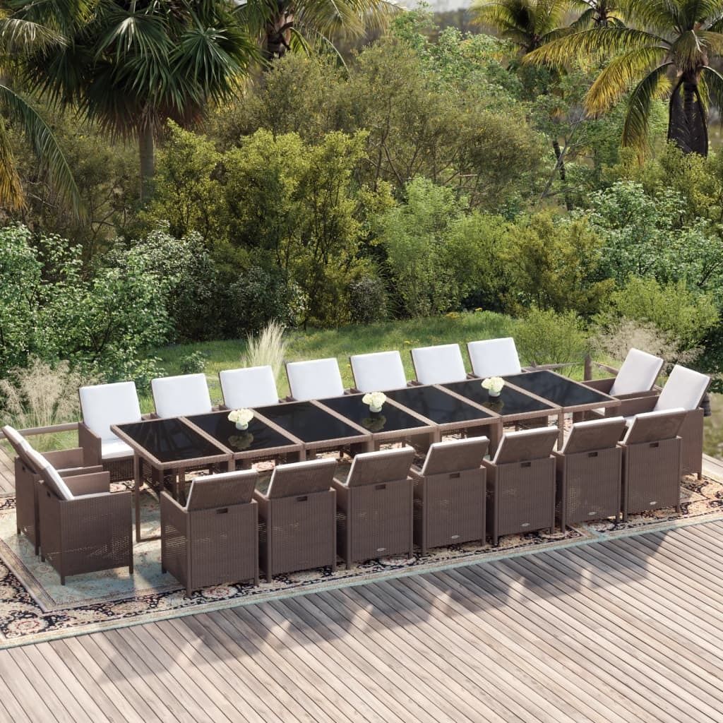 Maison Exclusive - 19-tlg. Garten-Essgruppe mit Kissen Poly Rattan Braun