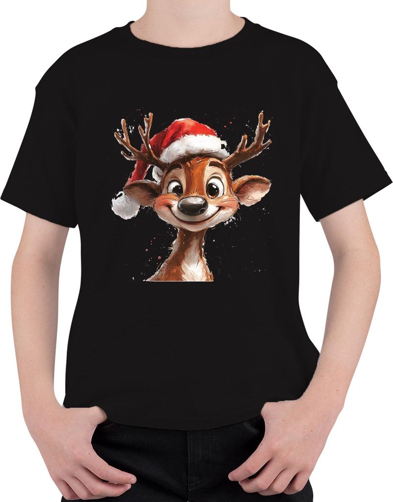 Weihnachten Rentier Santa Geschenk niedliches lustig Kinder Uni Kinder T-Shirt, Schwarz, 116