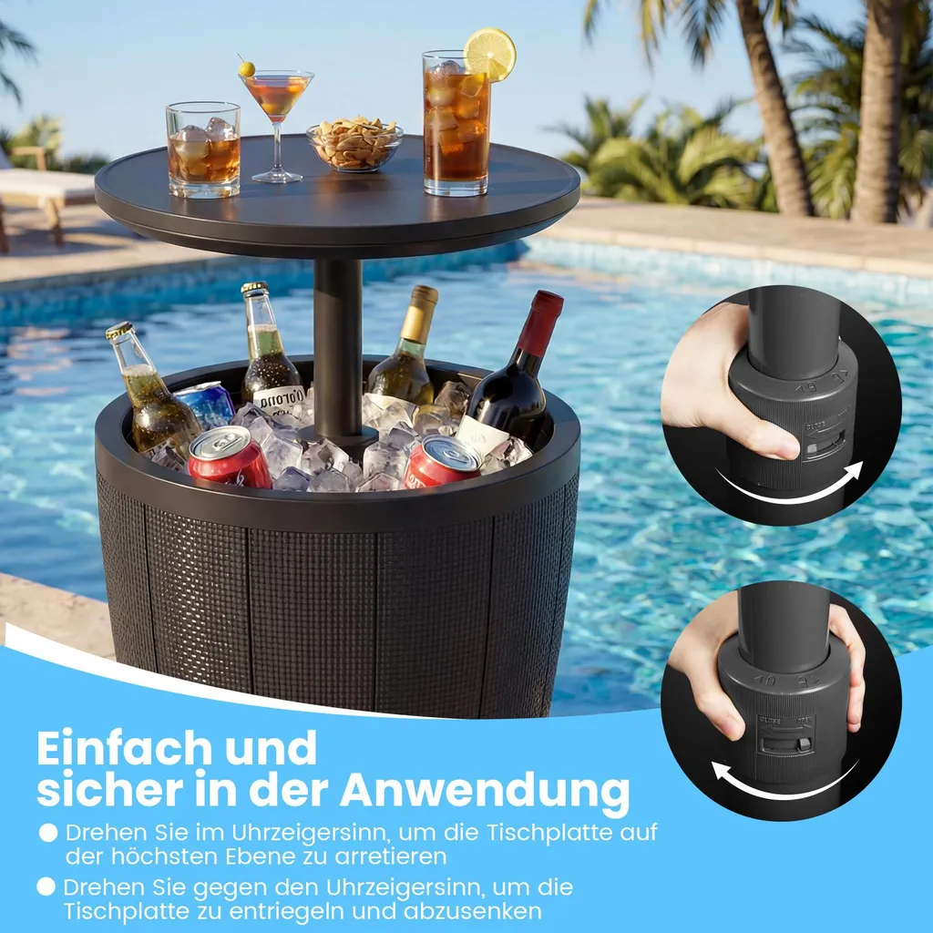 Table de Bar avec Glacière 38 L Résistante aux Intempéries Noire