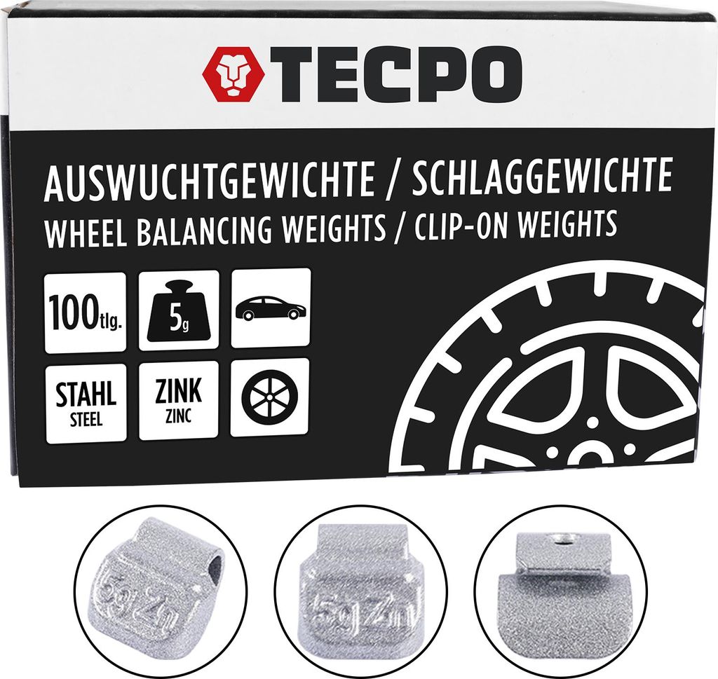 TECPO Schlaggewichte Zink Auswuchtgewichte 5g x 100 Wuchtgewichte für Stahlfelgen korrosionsbeständig Radwuchtung Auswuchtmaschinen