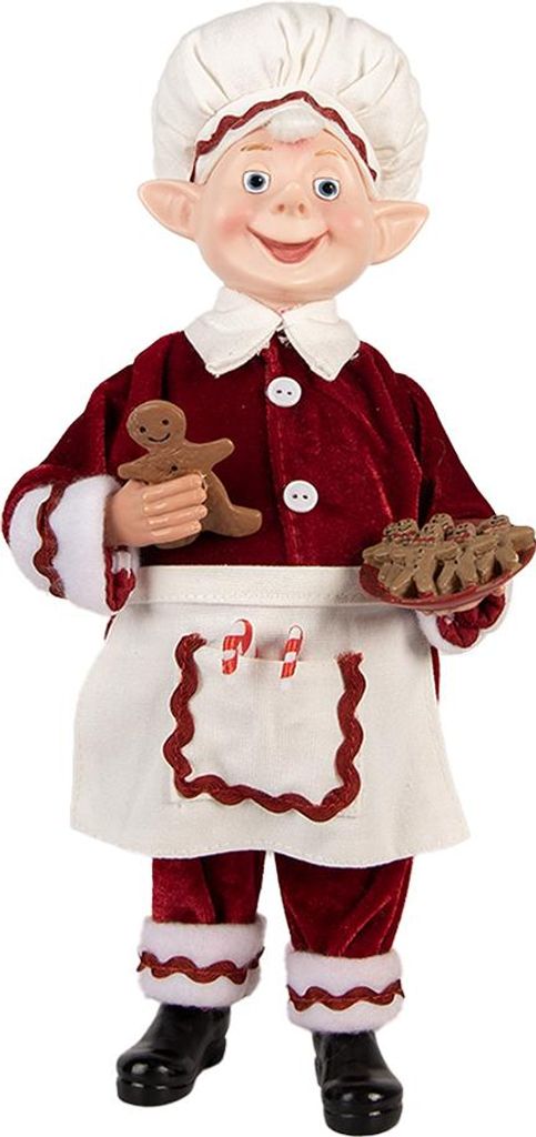 Clayre & Eef Weihnachtsdekorationsfigur Elf 15x10x28 cm Rot Produktbild 