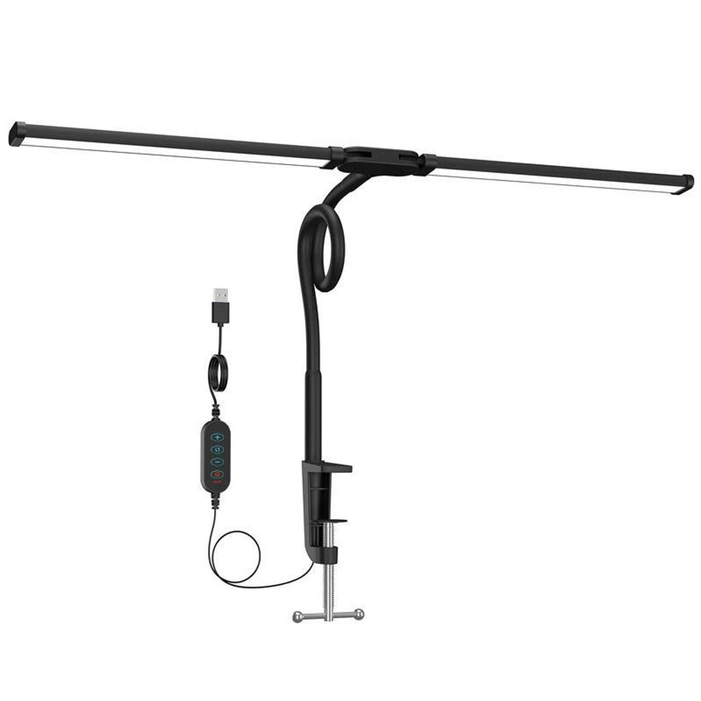 Rosikey Doppelarm LED Schreibtischlampe H50xB60cm- 3 Farbmodi 10 Helligkeitsstufen - Schwarz Klemmleuchte
