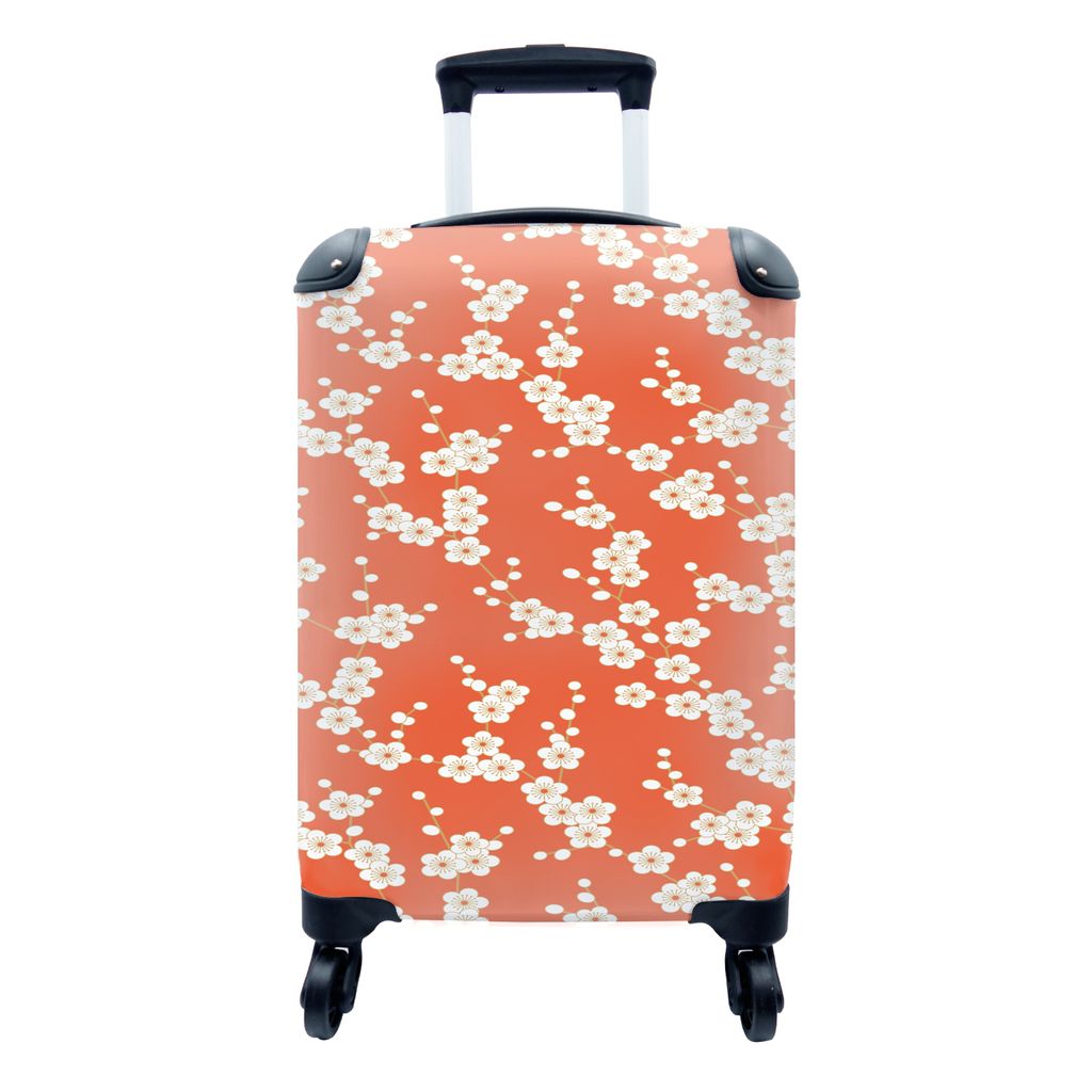 MuchoWow Koffer Handgepäck Trolley Rollkoffer Kleine Reisekoffer mit 4 Rollen - Sakura - Blumen - Muster - Japan - Cabin Size < 55x40x23 cm & 55...