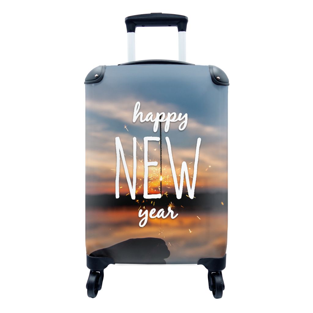 MuchoWow Koffer Handgepäck Trolley Rollkoffer Kleine Reisekoffer mit 4 Rollen - Zitate - 'Frohes neues Jahr' - Sprichwörter - Cabin Size < 55x4...