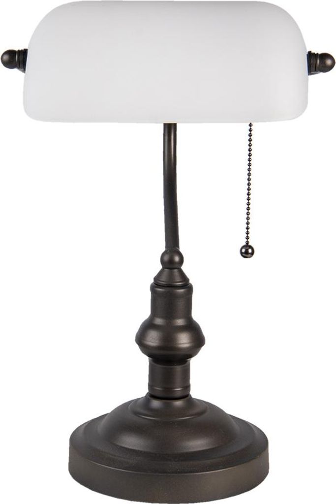 Clayre & Eef Schreibtischlampe Bankerslampe Ø 27x40 cm Weiß Braun Metall