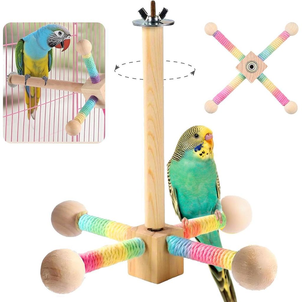 Vogelspielzeuge,360° Drehbares Wellensittich Spielzeug aus Holz – Vogelspielzeug & Vogelkäfig Zubehör für kleine und mittelgroße Papageien