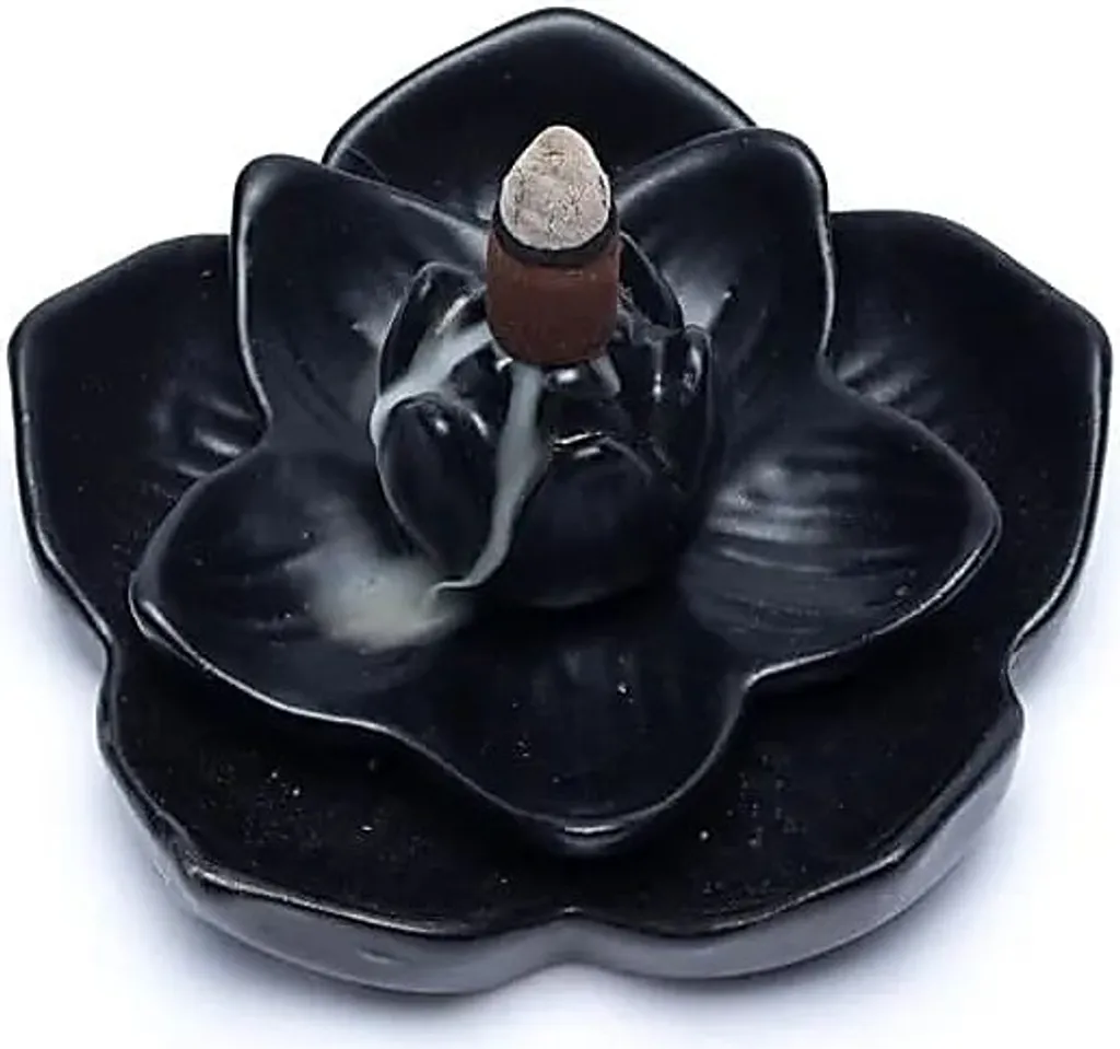 Brûle-encens cascade Lotus en céramique noir 12x12cm - Pack de 2 unités