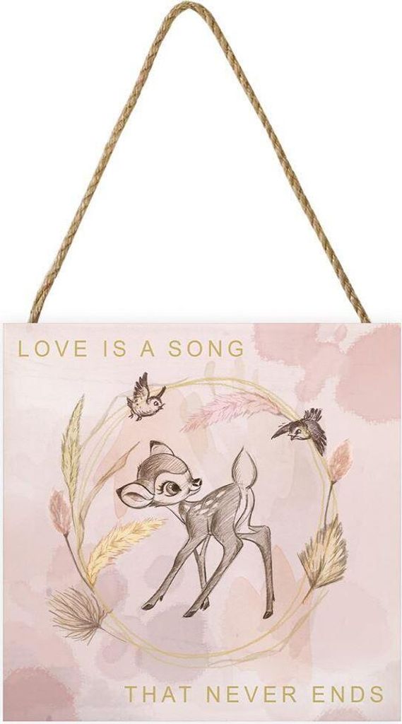Bambi - Holzklotz "Love Is a Song" PM7406 (20 cm x 20 cm x 2,7 cm) (Pfirsich/Gold)