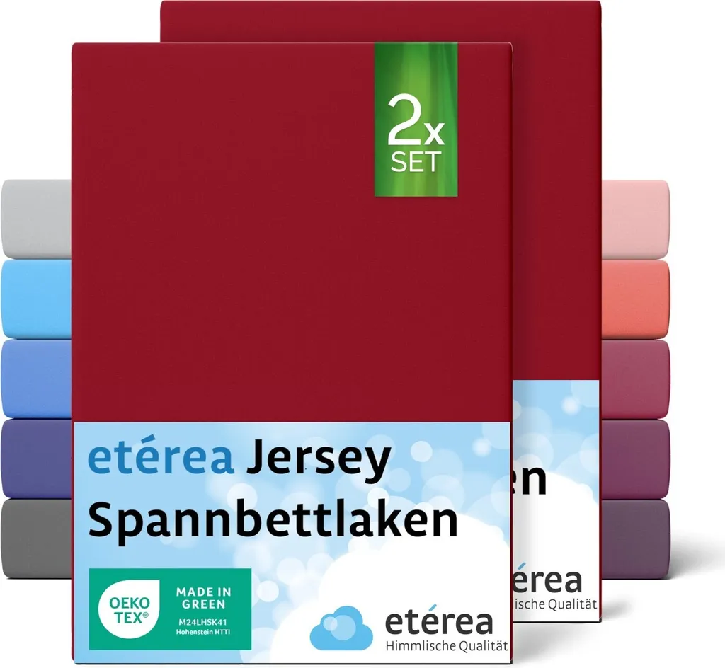 2x Lenzuola Jersey ETÉREA 180x200 - 200x200 cm Cotone Rosso Ciliegia