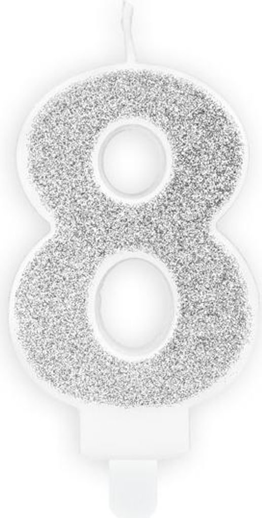 Geburtstagskerze Zahl 8 mit Glitzer 7cm silber