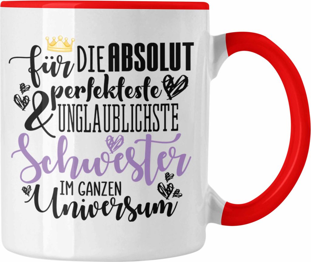 Trendation - Beste Schwester Geschenk Tasse Kaffeetasse Geburtstag Weihnachten Geschenkideen Schwestern Bruder Lustig Best Sister (Rot)