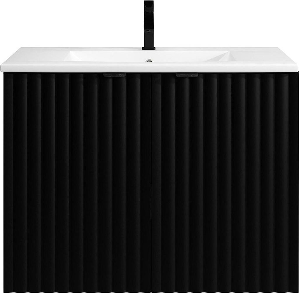 Rillenförmiger wandmontierter Badezimmerschrank mit Waschbecken - Schwarz - 80 cm - ZILGA