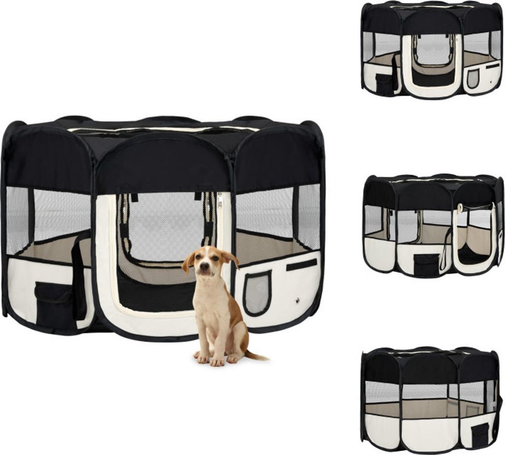 vidaXL Faltbarer Welpenlaufstall mit Tragetasche Schwarz 125x125x61 cm - Hundezwinger & -ausläufe