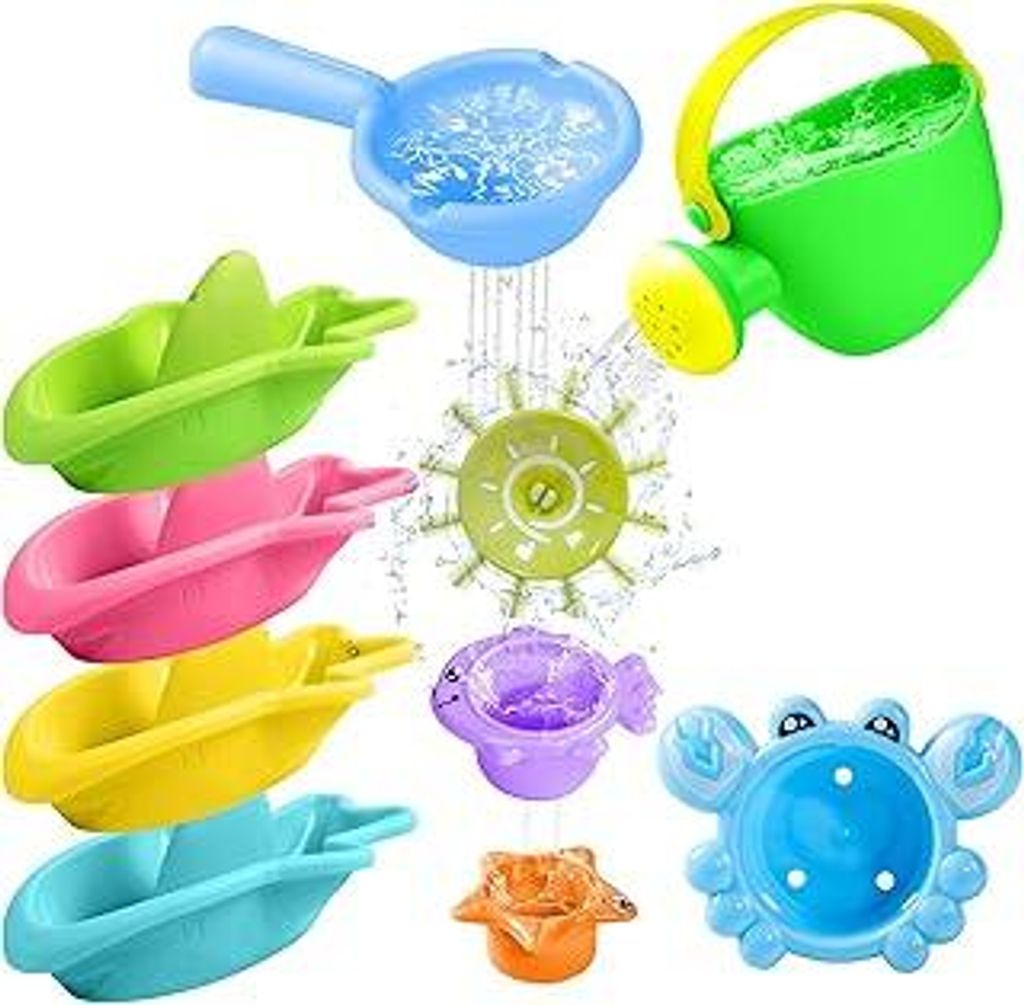 Badespielzeug für Kinder – 10 Stück, Wasserspiel-Schwimmbadspielzeug, Gießkanne, Badeboote, Badetassen für Jungen und Mädchen