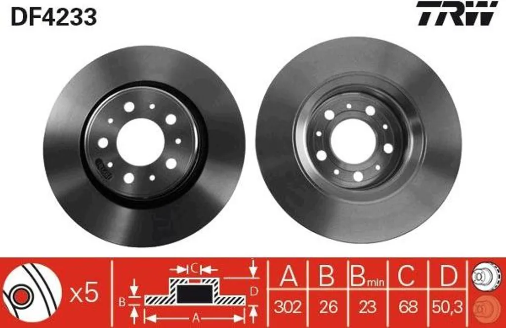 Disque de frein arrière TRW DF4233 pour Volvo V70 S70 et XC70 Cross