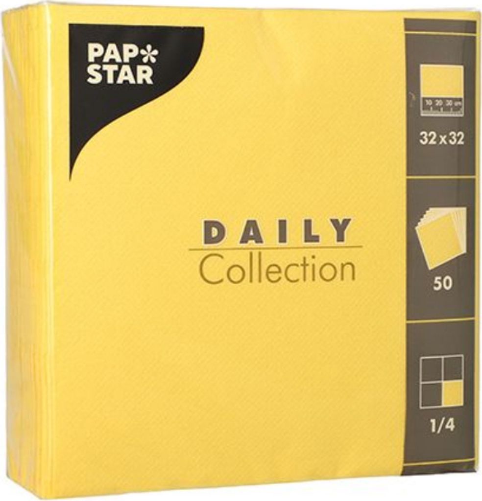 PAPSTAR Servietten 320 x 320 mm 3-lagig gelb 50 Stück Produktbild 