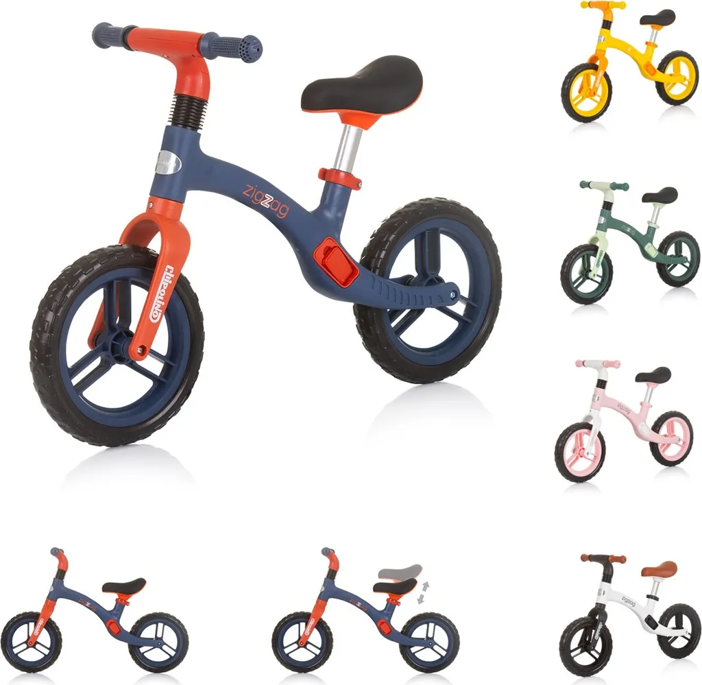 Vélo d'éveil bleu avec siège réglable et pneus EVA Chipolino Zig Zag