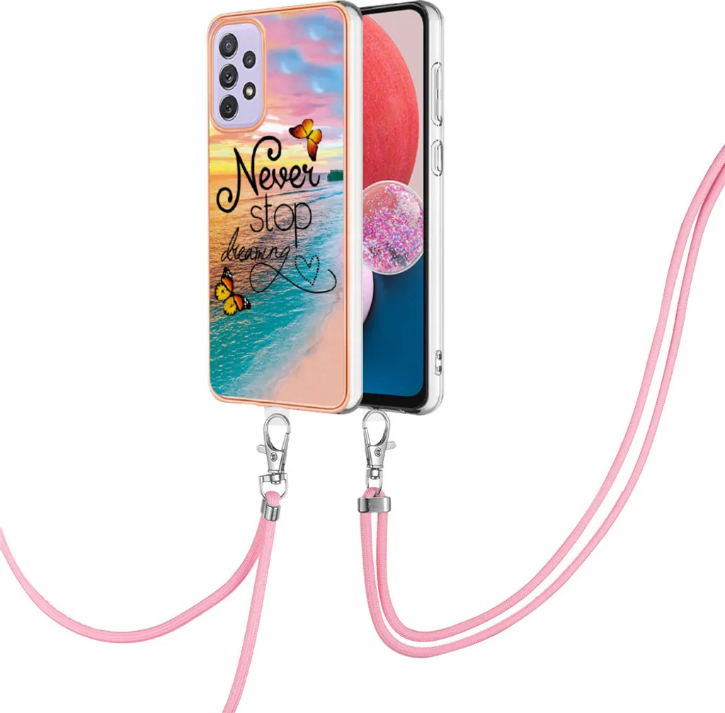 Custodia con cinturino per Samsung Galaxy A13 4G, custodia in TPU a fantasia con cinturino regolabile Oro