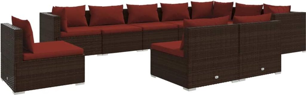 vidaXL 10-tlg. Garten-Lounge-Set mit Kissen Poly Rattan Braun