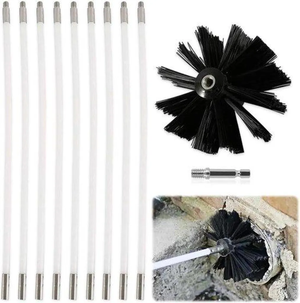 Brosse de cheminée flexible 410 mm avec tige hexagonale pour perceuse