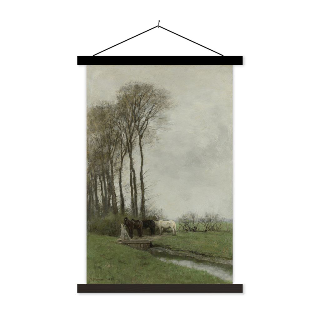 MuchoWow Textilposter Pferde am Tor - Gemälde von Anton Mauve 40x80 cm mit schwarzem Rahmen - Wandemalerei